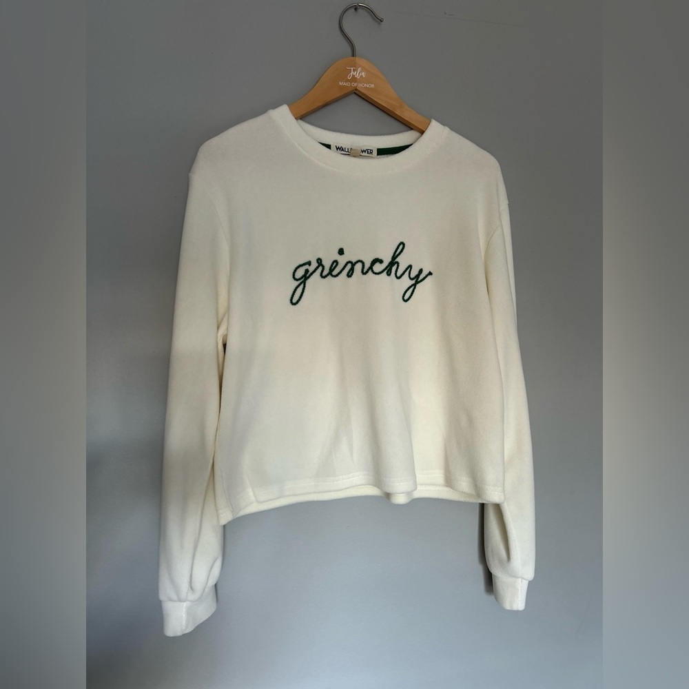 Wallflower Cream and dark Green super soft loungewear Fleece Grinchy Set